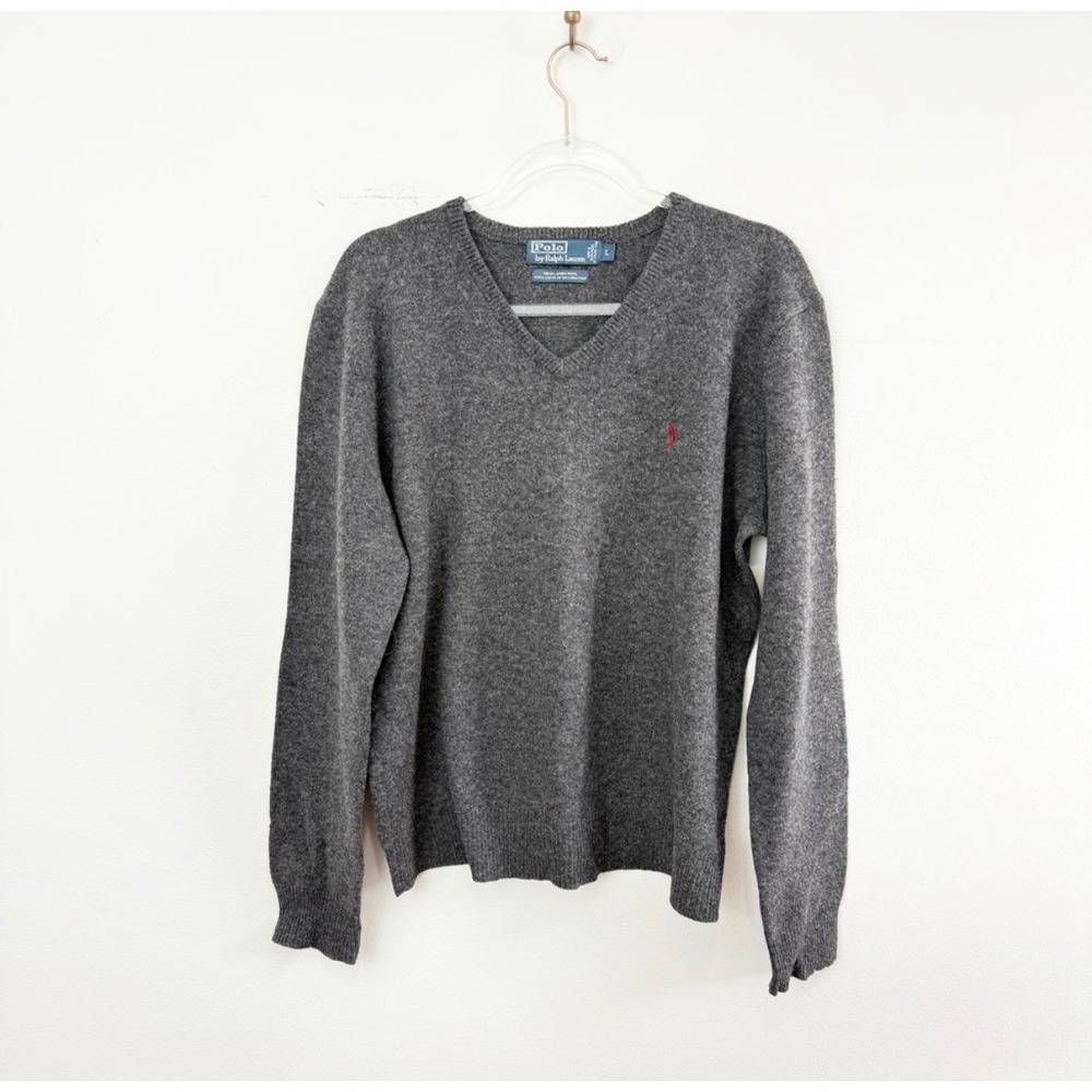 Polo Ralph Lauren Lambswool V-Neck Sweater Gray Men's Large
